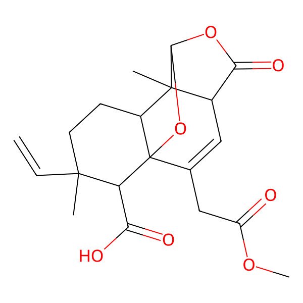 2D Structure of (1R,2S,3R,6S,7R,8S,11S)-3-ethenyl-13-(2-methoxy-2-oxoethyl)-3,7-dimethyl-10-oxo-9,14-dioxatetracyclo[6.5.1.01,6.07,11]tetradec-12-ene-2-carboxylic acid