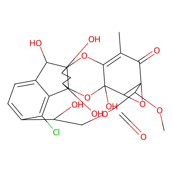 2D Structure of (1S,3S,7R,8R,12R,17R,18S,19R,21R,25R)-23-chloro-3,12,17,19,21-pentahydroxy-8-methoxy-5-methyl-2,10,24,26-tetraoxaheptacyclo[11.8.2.27,7.14,18.01,18.016,22.03,25]hexacosa-4,13(23),14,16(22)-tetraene-6,9-dione