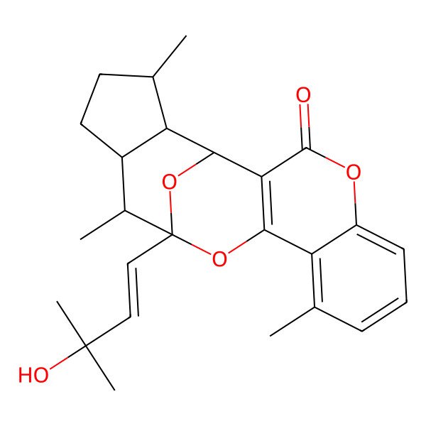 2D Structure of (1R,13R,14R,15S,18S,19R)-13-[(E)-3-hydroxy-3-methylbut-1-enyl]-9,14,18-trimethyl-4,12,20-trioxapentacyclo[11.6.1.02,11.05,10.015,19]icosa-2(11),5,7,9-tetraen-3-one