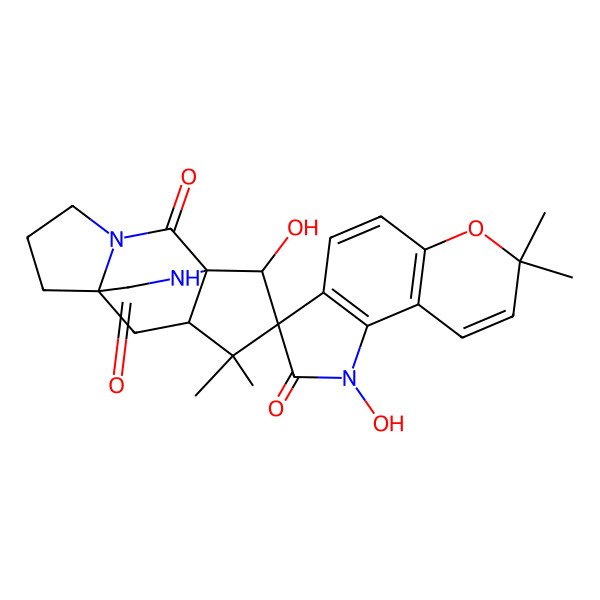 2D Structure of 1',12-Dihydroxy-7',7',10,10-tetramethylspiro[3,13-diazatetracyclo[5.5.2.01,9.03,7]tetradecane-11,3'-pyrano[2,3-g]indole]-2,2',14-trione