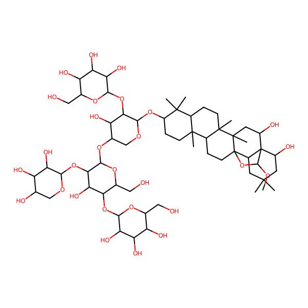 2D Structure of 2-[6-[6-[(2,22-Dihydroxy-23-methoxy-4,5,9,9,13,20,20-heptamethyl-24-oxahexacyclo[15.5.2.01,18.04,17.05,14.08,13]tetracosan-10-yl)oxy]-4-hydroxy-5-[3,4,5-trihydroxy-6-(hydroxymethyl)oxan-2-yl]oxyoxan-3-yl]oxy-4-hydroxy-2-(hydroxymethyl)-5-(3,4,5-trihydroxyoxan-2-yl)oxyoxan-3-yl]oxy-6-(hydroxymethyl)oxane-3,4,5-triol