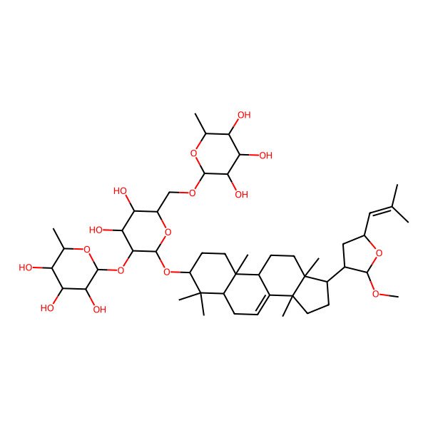 2D Structure of 2-[[3,4-dihydroxy-6-[[17-[2-methoxy-5-(2-methylprop-1-enyl)oxolan-3-yl]-4,4,10,13,14-pentamethyl-2,3,5,6,9,11,12,15,16,17-decahydro-1H-cyclopenta[a]phenanthren-3-yl]oxy]-5-(3,4,5-trihydroxy-6-methyloxan-2-yl)oxyoxan-2-yl]methoxy]-6-methyloxane-3,4,5-triol