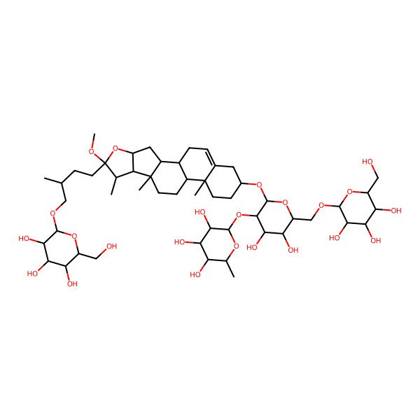 2D Structure of (2S,3R,4R,5R,6S)-2-[(2R,3R,4S,5S,6R)-4,5-dihydroxy-2-[[(1S,2S,4S,6R,7S,8R,9S,12S,13R,16S)-6-methoxy-7,9,13-trimethyl-6-[(3R)-3-methyl-4-[(2R,3R,4S,5S,6R)-3,4,5-trihydroxy-6-(hydroxymethyl)oxan-2-yl]oxybutyl]-5-oxapentacyclo[10.8.0.02,9.04,8.013,18]icos-18-en-16-yl]oxy]-6-[[(2R,3R,4S,5S,6R)-3,4,5-trihydroxy-6-(hydroxymethyl)oxan-2-yl]oxymethyl]oxan-3-yl]oxy-6-methyloxane-3,4,5-triol