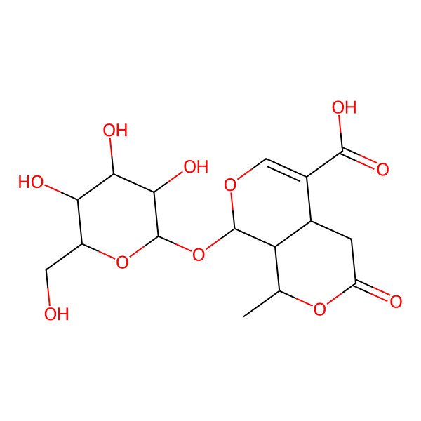 2D Structure of (1R,4aS,8S,8aS)-1-methyl-3-oxo-8-[(2S,3R,4S,5S,6R)-3,4,5-trihydroxy-6-(hydroxymethyl)oxan-2-yl]oxy-4,4a,8,8a-tetrahydro-1H-pyrano[3,4-c]pyran-5-carboxylic acid