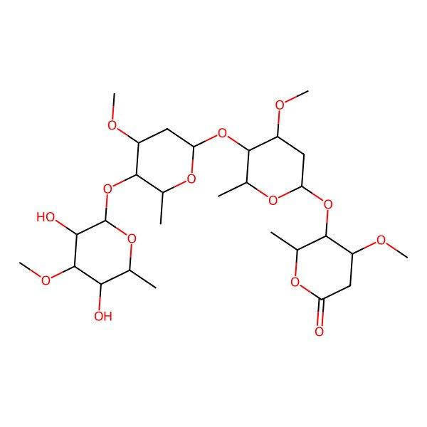 2D Structure of (4S,5R,6R)-5-[(2S,4S,5R,6R)-5-[(2S,4S,5R,6R)-5-[(2S,3R,4R,5R,6R)-3,5-dihydroxy-4-methoxy-6-methyloxan-2-yl]oxy-4-methoxy-6-methyloxan-2-yl]oxy-4-methoxy-6-methyloxan-2-yl]oxy-4-methoxy-6-methyloxan-2-one