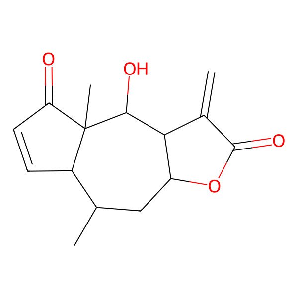 2D Structure of (3aR,5R,5aR,8aR,9R,9aS)-9-hydroxy-5,8a-dimethyl-1-methylidene-3a,4,5,5a,9,9a-hexahydroazuleno[6,7-b]furan-2,8-dione