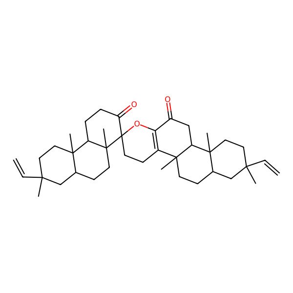 2D Structure of 7',8-bis(ethenyl)-4b,4'b,7',8,10a,10'a-hexamethylspiro[3,4,5,6,6a,7,9,10,10b,11-decahydronaphtho[2,1-f]chromene-2,1'-4,4a,5,6,8,8a,9,10-octahydro-3H-phenanthrene]-2',12-dione