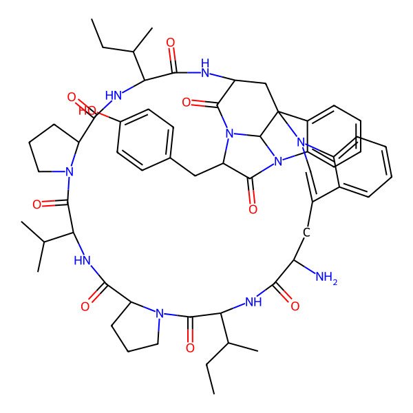 2D Structure of 11-Amino-14,32-di(butan-2-yl)-38-[(4-hydroxyphenyl)methyl]-23-propan-2-yl-2,13,16,22,25,31,34,37,40-nonazanonacyclo[33.11.1.11,37.12,9.03,8.016,20.025,29.041,46.040,48]nonatetraconta-3,5,7,9(49),41,43,45-heptaene-12,15,21,24,30,33,36,39-octone