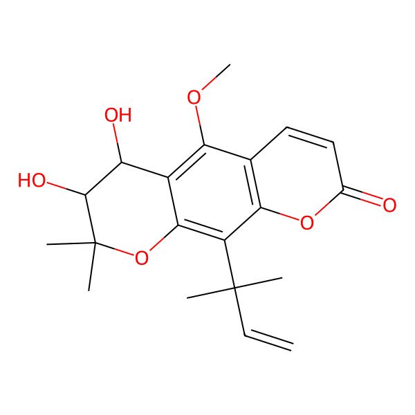 2D Structure of (3R,4S)-3,4-dihydroxy-5-methoxy-2,2-dimethyl-10-(2-methylbut-3-en-2-yl)-3,4-dihydropyrano[3,2-g]chromen-8-one