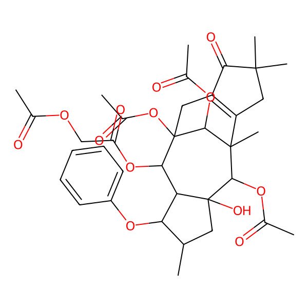 2D Structure of [(1R,2R,3R,4S,5S,7R,9R)-1,8,16-triacetyloxy-7-hydroxy-5,9,12,12-tetramethyl-13-oxo-4-phenoxy-2-tetracyclo[7.6.1.03,7.010,14]hexadec-10(14)-enyl] 2-acetyloxyacetate