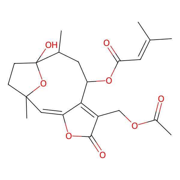 2D Structure of [(1R,2E,8S,10R,11S)-6-(acetyloxymethyl)-11-hydroxy-1,10-dimethyl-5-oxo-4,14-dioxatricyclo[9.2.1.03,7]tetradeca-2,6-dien-8-yl] 3-methylbut-2-enoate