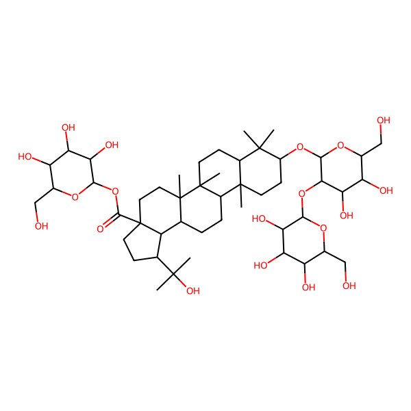 2D Structure of [(2S,3R,4S,5S,6R)-3,4,5-trihydroxy-6-(hydroxymethyl)oxan-2-yl] (1R,3aS,5aR,5bR,7aR,9S,11aS,11bR,13aR,13bR)-9-[(2R,3R,4S,5S,6R)-4,5-dihydroxy-6-(hydroxymethyl)-3-[(2S,3R,4S,5S,6R)-3,4,5-trihydroxy-6-(hydroxymethyl)oxan-2-yl]oxyoxan-2-yl]oxy-1-(2-hydroxypropan-2-yl)-5a,5b,8,8,11a-pentamethyl-1,2,3,4,5,6,7,7a,9,10,11,11b,12,13,13a,13b-hexadecahydrocyclopenta[a]chrysene-3a-carboxylate