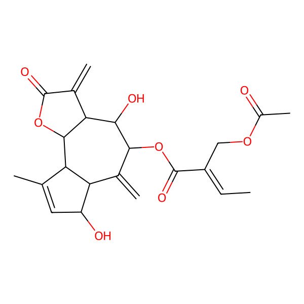 2D Structure of (4,7-dihydroxy-9-methyl-3,6-dimethylidene-2-oxo-4,5,6a,7,9a,9b-hexahydro-3aH-azuleno[4,5-b]furan-5-yl) 2-(acetyloxymethyl)but-2-enoate