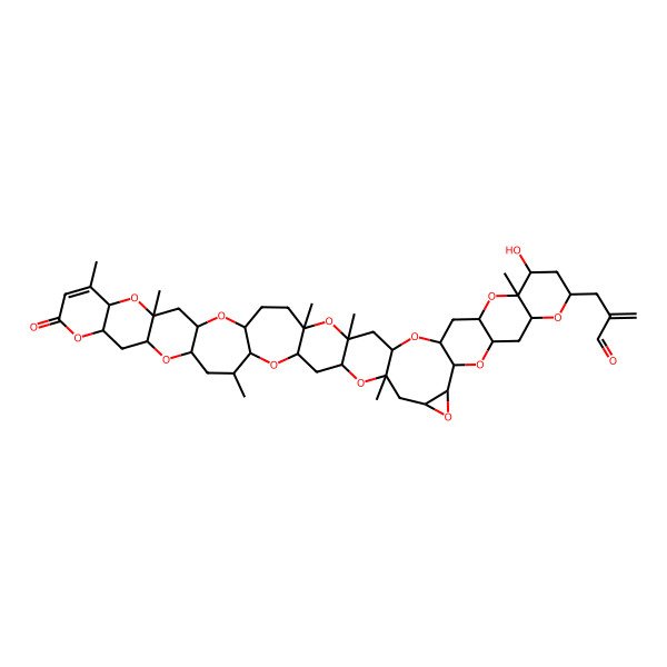 2D Structure of 2-[[(1R,3S,5R,6R,8S,10R,12S,17R,19S,21R,23S,26R,28S,30R,32S,34R,36S,37S,39R,41R,43S,45S,46S,48S,50S)-37-hydroxy-6,16,19,26,28,36,50-heptamethyl-14-oxo-4,9,13,18,22,27,31,35,40,44,47,51-dodecaoxadodecacyclo[26.23.0.03,26.05,23.08,21.010,19.012,17.030,50.032,45.034,43.036,41.046,48]henpentacont-15-en-39-yl]methyl]prop-2-enal