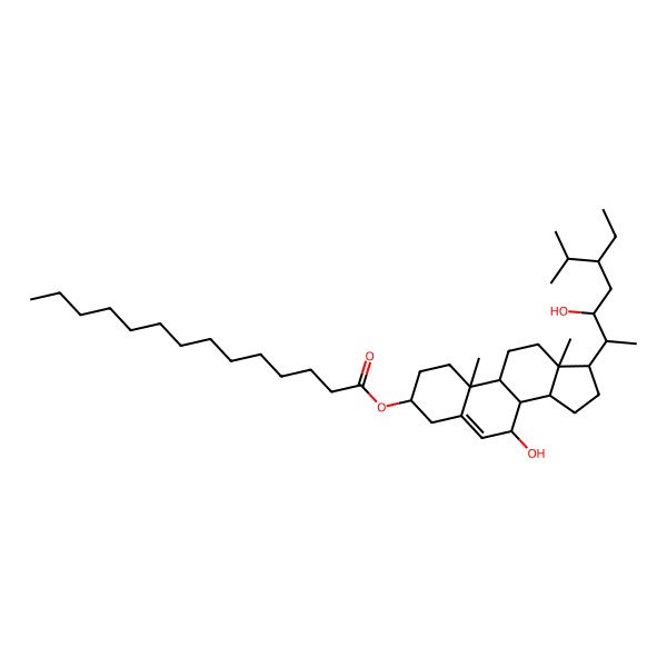 2D Structure of [(3S,7S,8S,9S,10R,13R,14S,17R)-17-[(2S,3R,5R)-5-ethyl-3-hydroxy-6-methylheptan-2-yl]-7-hydroxy-10,13-dimethyl-2,3,4,7,8,9,11,12,14,15,16,17-dodecahydro-1H-cyclopenta[a]phenanthren-3-yl] tetradecanoate