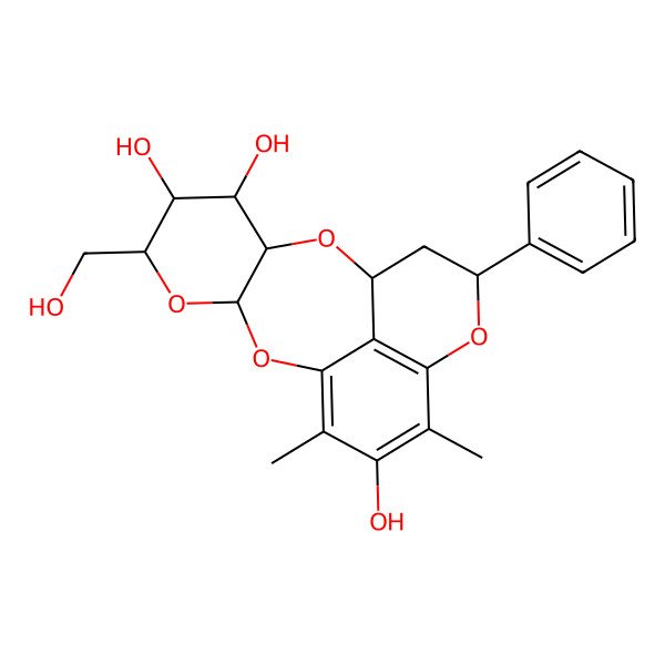 2D Structure of 5-(Hydroxymethyl)-15,17-dimethyl-12-phenyl-2,4,9,13-tetraoxatetracyclo[8.7.1.03,8.014,18]octadeca-1(17),14(18),15-triene-6,7,16-triol