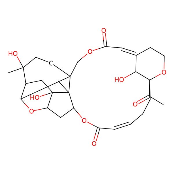2D Structure of 10-Acetyl-1,22,29-trihydroxy-2,22-dimethyl-4,11,17,25-tetraoxahexacyclo[21.3.1.13,26.110,14.02,19.019,24]nonacosa-6,14-diene-5,16-dione