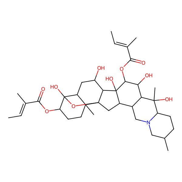 2D Structure of [10,12,14,16,23-Pentahydroxy-6,10,19-trimethyl-13-(2-methylbut-2-enoyloxy)-24-oxa-4-azaheptacyclo[12.12.0.02,11.04,9.015,25.018,23.019,25]hexacosan-22-yl] 2-methylbut-2-enoate