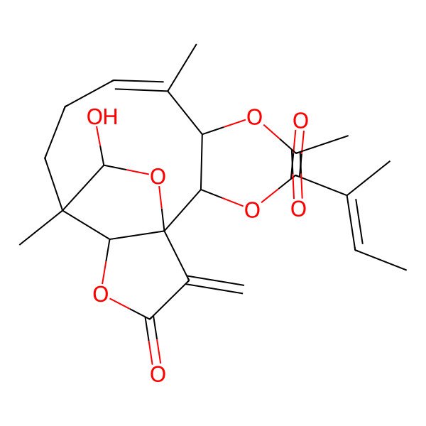 2D Structure of (3-Acetyloxy-14-hydroxy-4,8-dimethyl-12-methylidene-11-oxo-10,13-dioxatricyclo[6.4.2.01,9]tetradec-4-en-2-yl) 2-methylbut-2-enoate