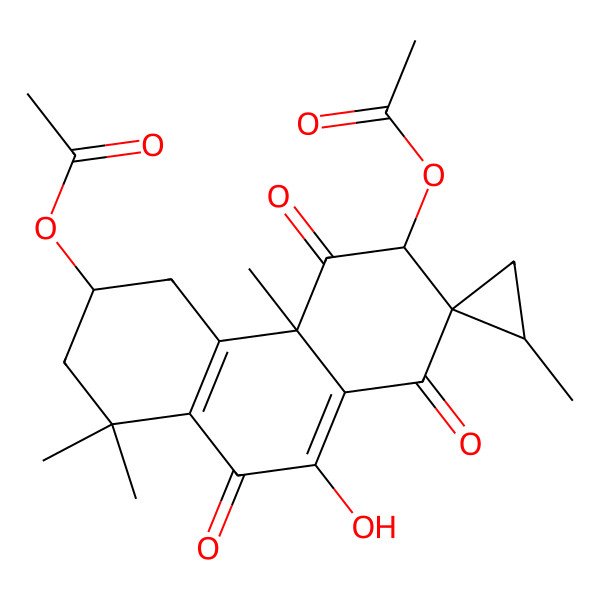 2D Structure of [(3S,4bS,6R,7S)-6-acetyloxy-9-hydroxy-1,1,2',4b-tetramethyl-5,8,10-trioxospiro[2,3,4,6-tetrahydrophenanthrene-7,1'-cyclopropane]-3-yl] acetate