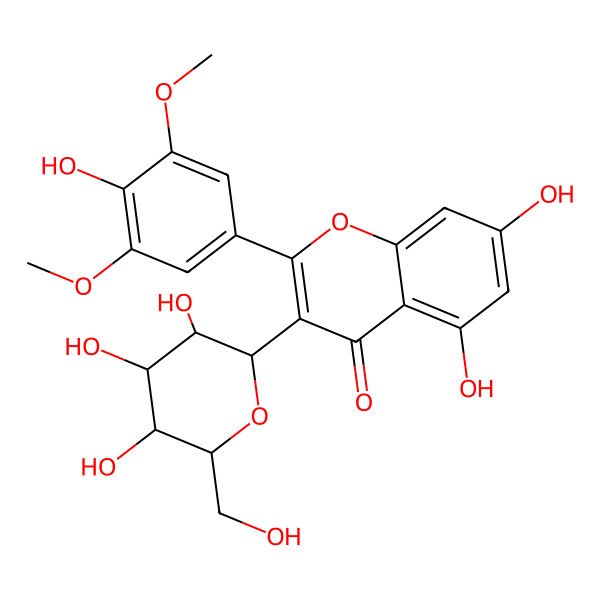 2D Structure of 5,7-Dihydroxy-2-(4-hydroxy-3,5-dimethoxyphenyl)-3-[3,4,5-trihydroxy-6-(hydroxymethyl)oxan-2-yl]chromen-4-one