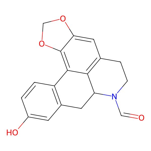2D Structure of (12R)-16-hydroxy-3,5-dioxa-11-azapentacyclo[10.7.1.02,6.08,20.014,19]icosa-1(20),2(6),7,14(19),15,17-hexaene-11-carbaldehyde