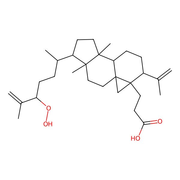 2D Structure of 3-[5-(5-Hydroperoxy-6-methylhept-6-en-2-yl)-4,8-dimethyl-12-prop-1-en-2-yl-13-tetracyclo[7.5.0.01,13.04,8]tetradecanyl]propanoic acid