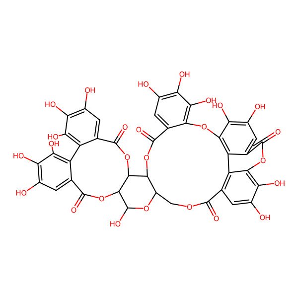 2D Structure of (11R,12S,29R,30R,32R)-4,5,6,17,18,19,22,23,24,30,38,39,45,46-tetradecahydroxy-2,10,13,28,31,34,41-heptaoxanonacyclo[34.10.2.03,8.011,32.012,29.015,20.021,26.040,48.043,47]octatetraconta-1(47),3,5,7,15,17,19,21,23,25,36,38,40(48),43,45-pentadecaene-9,14,27,35,42-pentone