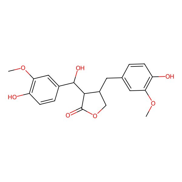 2D Structure of (4R)-3-[(S)-hydroxy-(4-hydroxy-3-methoxyphenyl)methyl]-4-[(4-hydroxy-3-methoxyphenyl)methyl]oxolan-2-one