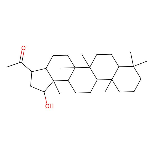 2D Structure of 1-[(1R,3S,3aS,5aR,5bR,7aS,11aS,11bR,13aS,13bS)-1-hydroxy-5a,5b,8,8,11a,13b-hexamethyl-1,2,3,3a,4,5,6,7,7a,9,10,11,11b,12,13,13a-hexadecahydrocyclopenta[a]chrysen-3-yl]ethanone