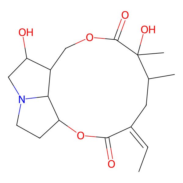 2D Structure of (1R,4Z,6R,7S,11S,12S,17S)-4-ethylidene-7,12-dihydroxy-6,7-dimethyl-2,9-dioxa-14-azatricyclo[9.5.1.014,17]heptadecane-3,8-dione