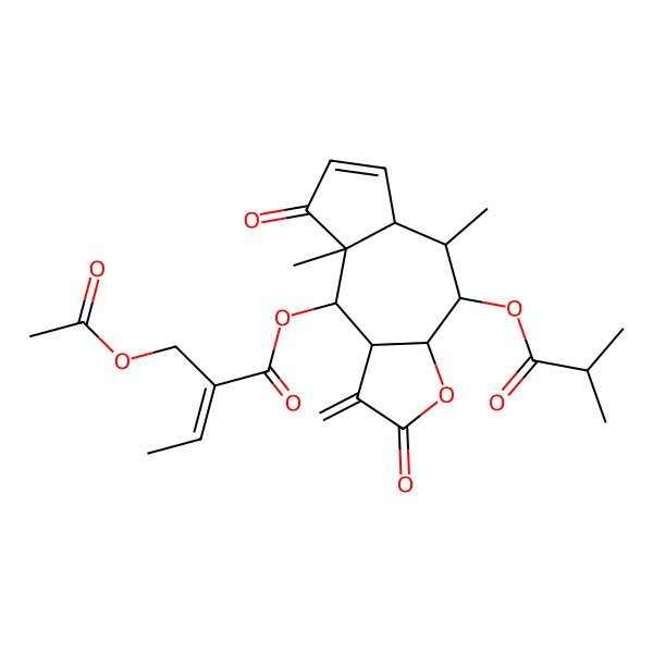 2D Structure of [5,8a-Dimethyl-1-methylidene-4-(2-methylpropanoyloxy)-2,8-dioxo-3a,4,5,5a,9,9a-hexahydroazuleno[6,5-b]furan-9-yl] 2-(acetyloxymethyl)but-2-enoate