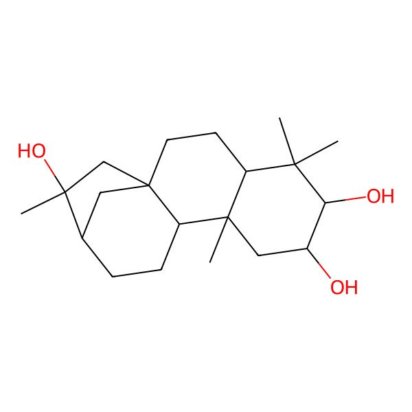 2D Structure of (1S,4S,6S,7S,9S,10R,13R,14R)-5,5,9,14-tetramethyltetracyclo[11.2.1.01,10.04,9]hexadecane-6,7,14-triol