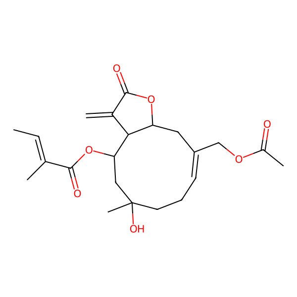 2D Structure of [10-(acetyloxymethyl)-6-hydroxy-6-methyl-3-methylidene-2-oxo-4,5,7,8,11,11a-hexahydro-3aH-cyclodeca[b]furan-4-yl] 2-methylbut-2-enoate