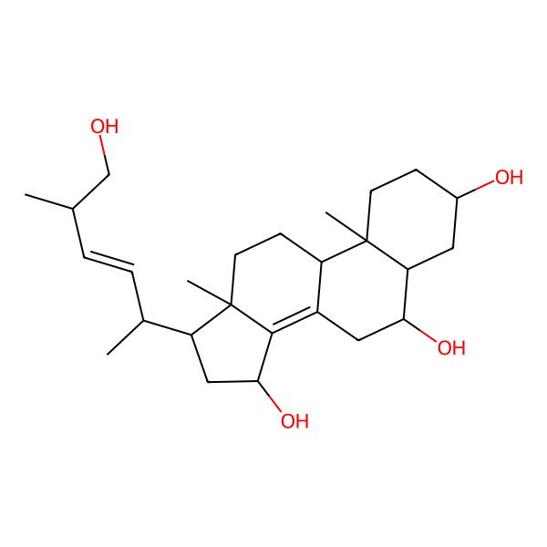 2D Structure of (3S,5S,6S,9R,10R,13R,15R,17R)-17-[(E,2R,5R)-6-hydroxy-5-methylhex-3-en-2-yl]-10,13-dimethyl-2,3,4,5,6,7,9,11,12,15,16,17-dodecahydro-1H-cyclopenta[a]phenanthrene-3,6,15-triol