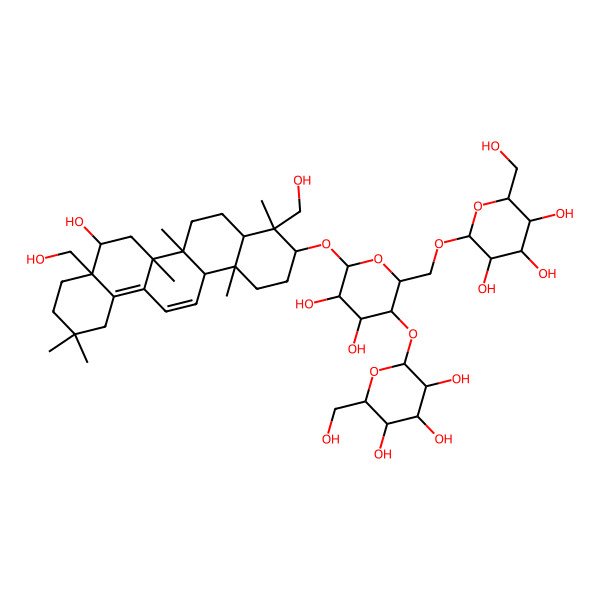 2D Structure of (2R,3R,4S,5S,6R)-2-[[(2R,3S,4R,5R,6R)-6-[[(3S,4R,4aR,6aR,6bS,8S,8aS,14aR,14bS)-8-hydroxy-4,8a-bis(hydroxymethyl)-4,6a,6b,11,11,14b-hexamethyl-1,2,3,4a,5,6,7,8,9,10,12,14a-dodecahydropicen-3-yl]oxy]-4,5-dihydroxy-3-[(2S,3R,4S,5S,6R)-3,4,5-trihydroxy-6-(hydroxymethyl)oxan-2-yl]oxyoxan-2-yl]methoxy]-6-(hydroxymethyl)oxane-3,4,5-triol