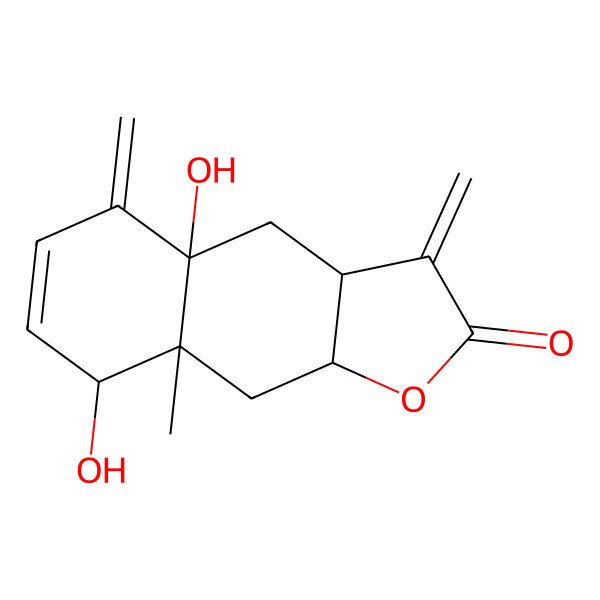 2D Structure of (3aR,4aR,8S,8aS,9aR)-4a,8-dihydroxy-8a-methyl-3,5-dimethylidene-4,8,9,9a-tetrahydro-3aH-benzo[f][1]benzofuran-2-one