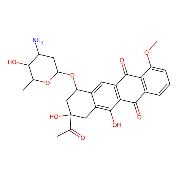 2D Structure of (7R,9S)-9-acetyl-7-[(2S,4S,5S,6S)-4-amino-5-hydroxy-6-methyloxan-2-yl]oxy-9,11-dihydroxy-4-methoxy-8,10-dihydro-7H-tetracene-5,12-dione
