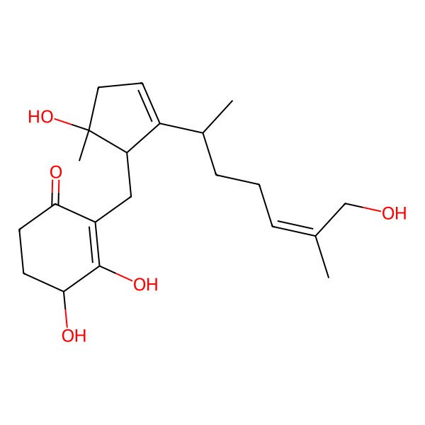 2D Structure of (4S)-3,4-dihydroxy-2-[[(1R,5R)-5-hydroxy-2-[(E,2S)-7-hydroxy-6-methylhept-5-en-2-yl]-5-methylcyclopent-2-en-1-yl]methyl]cyclohex-2-en-1-one
