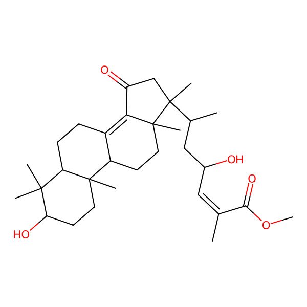 2D Structure of Methyl 4-hydroxy-6-(3-hydroxy-4,4,10,13,17-pentamethyl-15-oxo-1,2,3,5,6,7,9,11,12,16-decahydrocyclopenta[a]phenanthren-17-yl)-2-methylhept-2-enoate