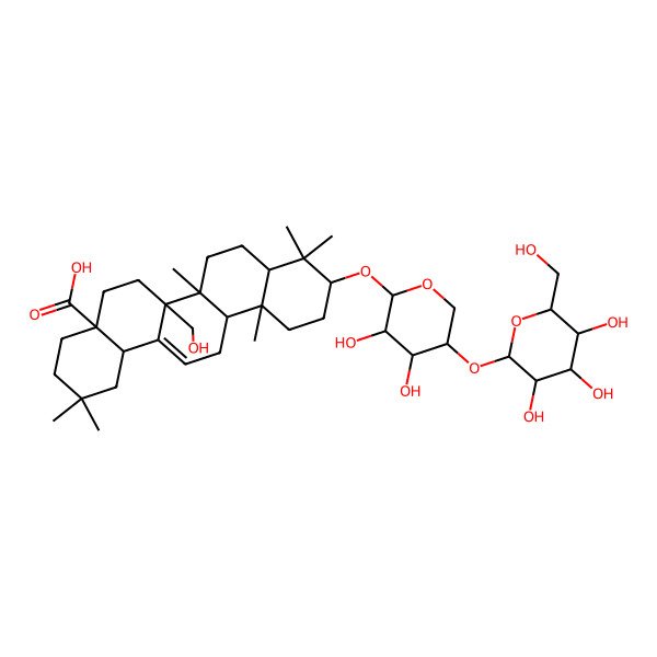 2D Structure of 10-[3,4-Dihydroxy-5-[3,4,5-trihydroxy-6-(hydroxymethyl)oxan-2-yl]oxyoxan-2-yl]oxy-6a-(hydroxymethyl)-2,2,6b,9,9,12a-hexamethyl-1,3,4,5,6,6a,7,8,8a,10,11,12,13,14b-tetradecahydropicene-4a-carboxylic acid