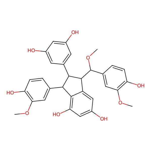 2D Structure of (1R,2S,3R)-2-(3,5-dihydroxyphenyl)-3-(4-hydroxy-3-methoxyphenyl)-1-[(R)-(4-hydroxy-3-methoxyphenyl)-methoxymethyl]-2,3-dihydro-1H-indene-4,6-diol