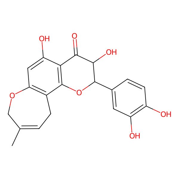 2D Structure of (2R,3R)-2-(3,4-dihydroxyphenyl)-3,5-dihydroxy-9-methyl-2,3,8,11-tetrahydropyrano[2,3-g][1]benzoxepin-4-one