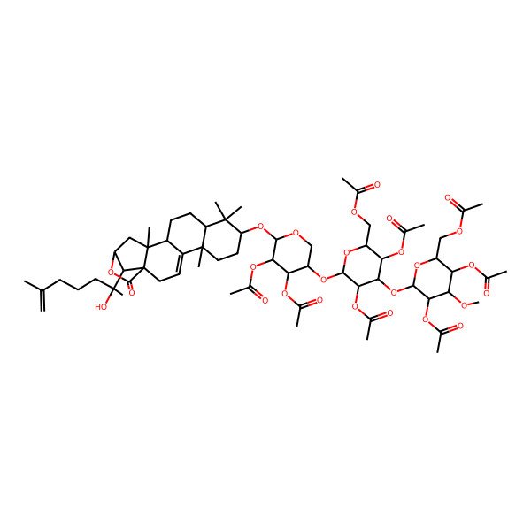 2D Structure of [3,5-Diacetyloxy-4-[3,5-diacetyloxy-6-(acetyloxymethyl)-4-methoxyoxan-2-yl]oxy-6-[4,5-diacetyloxy-6-[[19-(2-hydroxy-6-methylhept-6-en-2-yl)-5,9,9,14-tetramethyl-18-oxo-17-oxapentacyclo[14.2.1.01,14.04,13.05,10]nonadec-3-en-8-yl]oxy]oxan-3-yl]oxyoxan-2-yl]methyl acetate