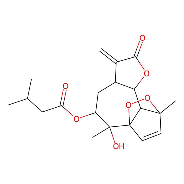 2D Structure of (2-Hydroxy-2,11-dimethyl-6-methylidene-7-oxo-8,12,13-trioxatetracyclo[9.2.2.01,10.05,9]pentadec-14-en-3-yl) 3-methylbutanoate