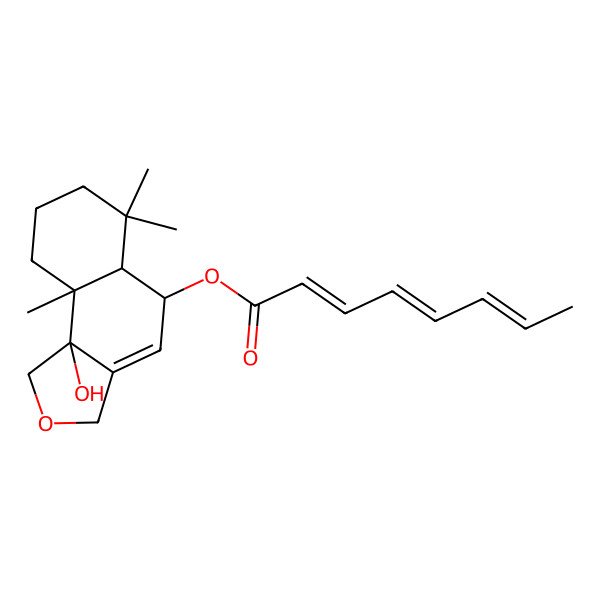 2D Structure of [(5R,5aS,9aS,9bS)-9b-hydroxy-6,6,9a-trimethyl-3,5,5a,7,8,9-hexahydro-1H-benzo[e][2]benzouran-5-yl] (2E,4E,6E)-octa-2,4,6-trienoate