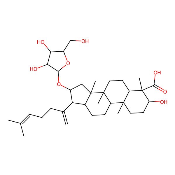2D Structure of (3S,4S,5R,8R,9R,10R,13R,14R,16R,17S)-16-[(2R,3R,4R,5S)-3,4-dihydroxy-5-(hydroxymethyl)oxolan-2-yl]oxy-3-hydroxy-4,8,10,14-tetramethyl-17-(6-methylhepta-1,5-dien-2-yl)-2,3,5,6,7,9,11,12,13,15,16,17-dodecahydro-1H-cyclopenta[a]phenanthrene-4-carboxylic acid