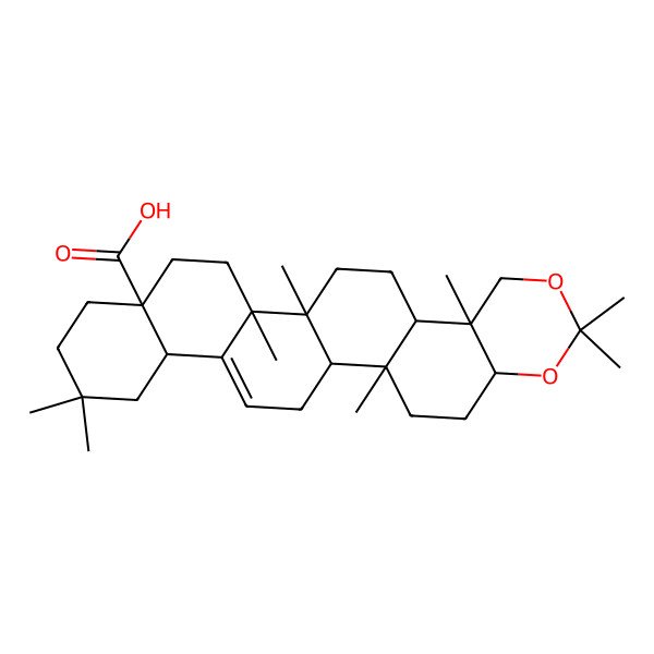 2D Structure of (1R,2R,5S,10R,11R,14R,15S,18S,23S)-2,7,7,10,14,15,21,21-octamethyl-6,8-dioxahexacyclo[12.12.0.02,11.05,10.015,24.018,23]hexacos-24-ene-18-carboxylic acid