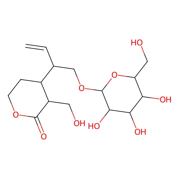 2D Structure of (3R,4S)-3-(hydroxymethyl)-4-[(2S)-1-[(2R,3R,4S,5S,6R)-3,4,5-trihydroxy-6-(hydroxymethyl)oxan-2-yl]oxybut-3-en-2-yl]oxan-2-one