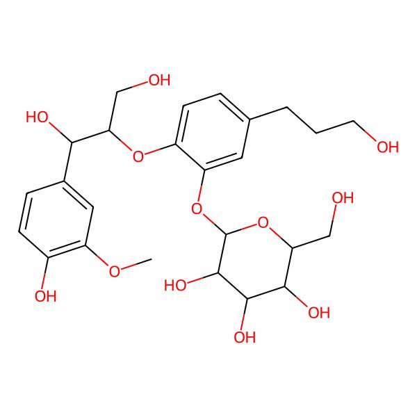 2D Structure of (2S,3R,4S,5S,6R)-2-[2-[(1R,2S)-1,3-dihydroxy-1-(4-hydroxy-3-methoxyphenyl)propan-2-yl]oxy-5-(3-hydroxypropyl)phenoxy]-6-(hydroxymethyl)oxane-3,4,5-triol